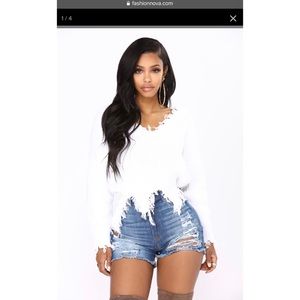 Fashion Nova White Knitted Cropped Sweater